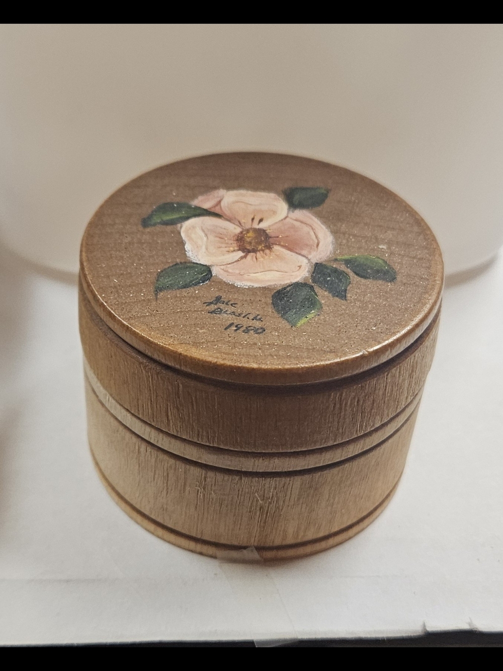 Hand-Painted Wooden Trinket Box with Floral Lid